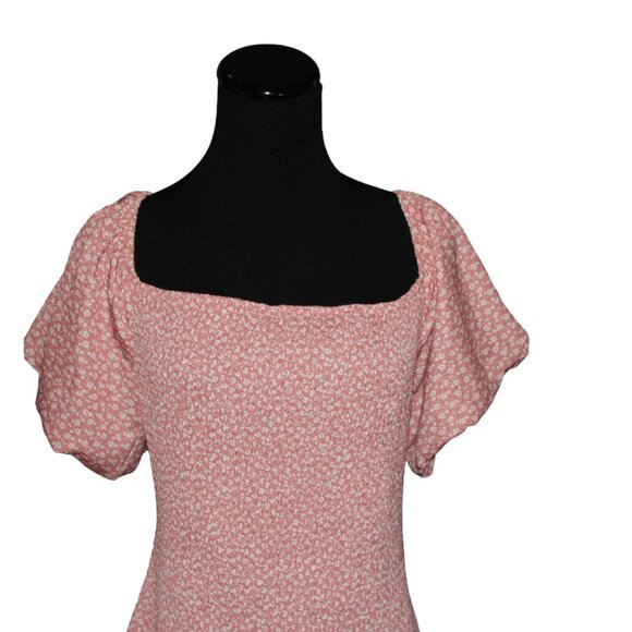 SALE Floral Smocked Mini Dress with Ruffle and Puffed Sleeves Pink XL NWT's - Picture 3 of 12